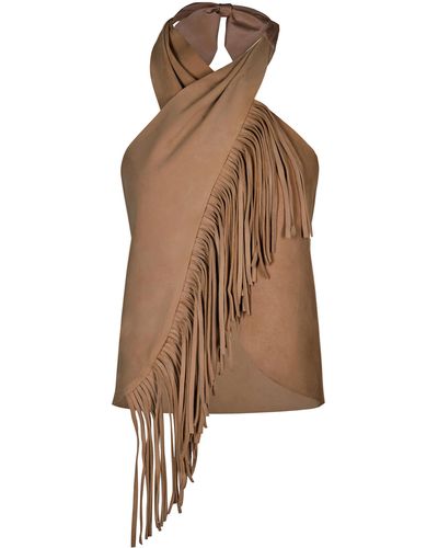 Johanna Ortiz Sonora Fringed Leather Top - Brown