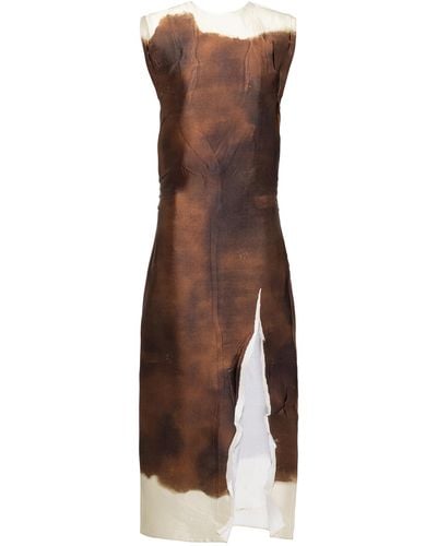 Prada Dyed Satin Midi Dress - Brown