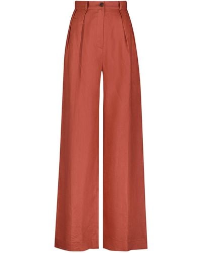 Matthew Bruch High-waisted Linen Wide-leg Trousers - Red