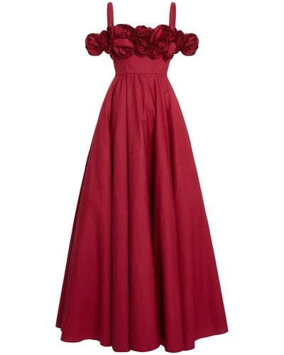 Giambattista Valli Rosette-detailed Cotton Poplin Gown - Red