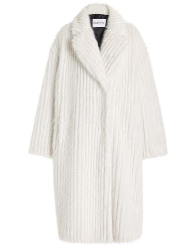 Stand Studio Genevieve Ribbed Faux Fur Coat - White