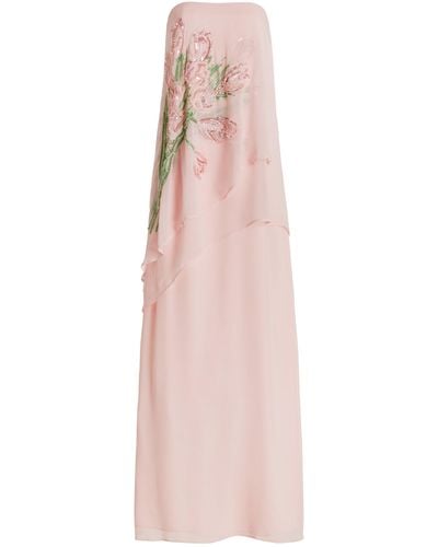 BERNADETTE Tilda Tulip-embroidered Silk Gown - Pink