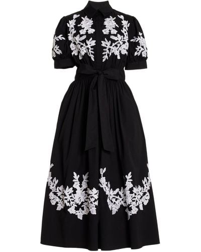 Carolina Herrera Embroidered Cotton Midi Dress - Black