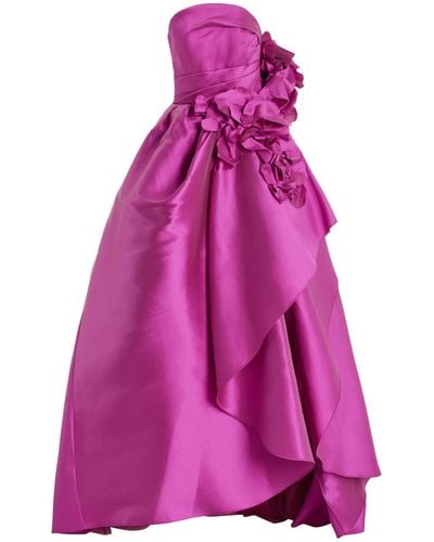 Marchesa Floral-appliquéd Satin Ball Gown - Pink
