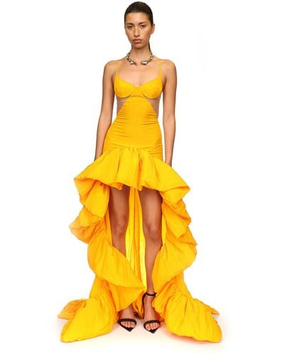 David Koma Ruffled Taffeta Gown - Yellow