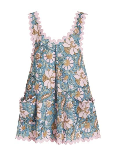 Juliet Dunn Floral Cotton Mini Dress - Blue