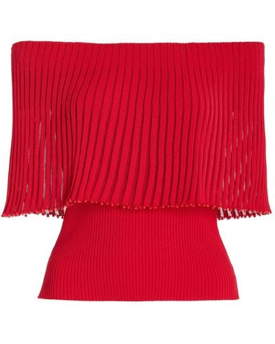 Altuzarra Pascale Bead-trimmed Knit Off-the-shoulder Top - Red