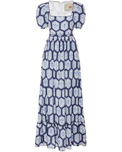 Agua Bendita Pomelo Floral-printed Linen Maxi Dress - Blue