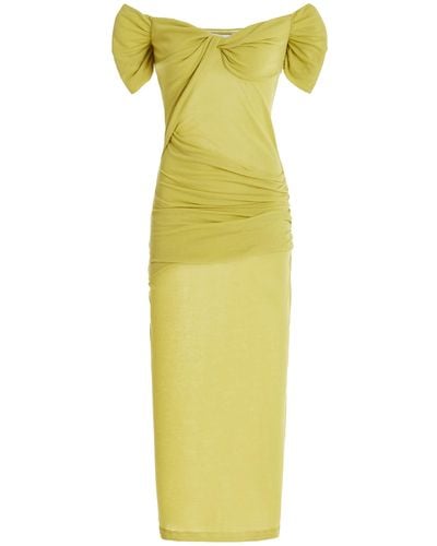 Third Form Wind Through Off-the-shoulder Midi Dress - Yellow