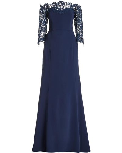 Oscar de la Renta Lace-trimmed Crepe Gown - Blue