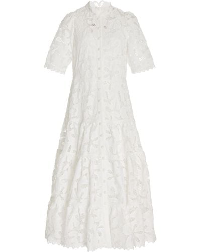 Alexis Ledina Lace Broderie Midi Dress - White