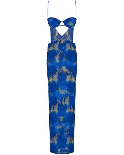 New Arrivals Diamond Shape Cut Out Dress In Abstract Blue
