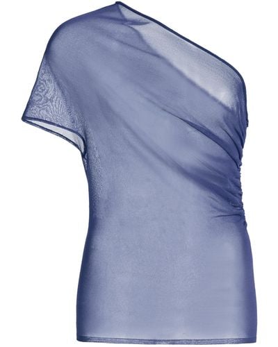 Brandon Maxwell The Leah Asymmetric Sheer Knit Top - Blue