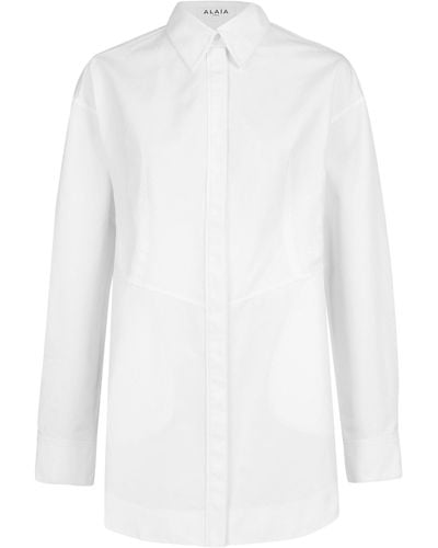 Alaïa Egg Oversized Cotton Mini Shirt Dress - White