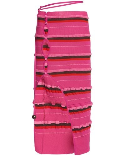 Jacquemus Concha Striped Ribbed-knit Midi Skirt - Pink