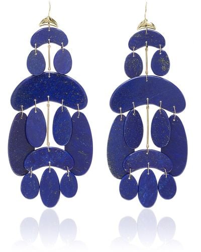 Ten Thousand Things Extra Large 18k Yellow Gold Lapis Earrings - Blue