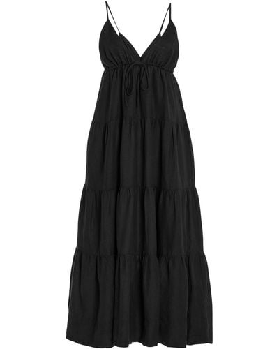 Posse Exclusive Fleur Tiered Linen Midi Dress - Black