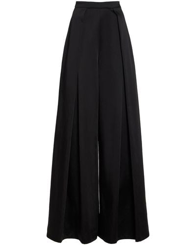 Carolina Herrera Pleated Satin Wide-leg Trousers - Black