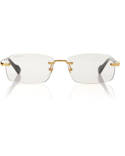 Gucci Street GG Narrow Rectangular-frame Metal Sunglasses - Natural