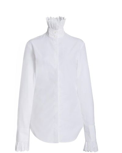 Rabanne Ruffled Cotton Poplin High-neck Shirt - White