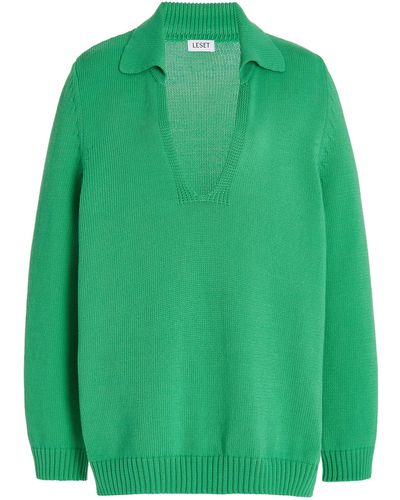 Leset May Cotton-blend Polo Sweater - Green