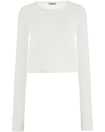 ÉTERNE Long Sleeve Cotton Modal Top - White