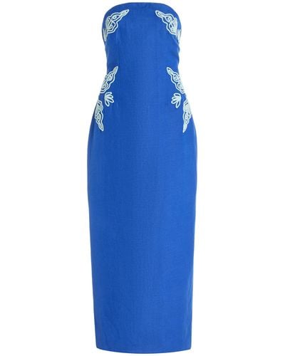 Significant Other Rosslyn Strapless Embroidered-slub Midi Dress - Blue