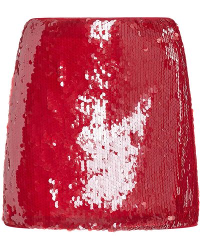 STAUD Vedette Sequined Mini Skirt - Red