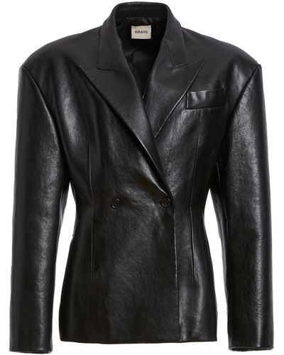 Khaite Connie Leather Double-breasted Jacket - Black
