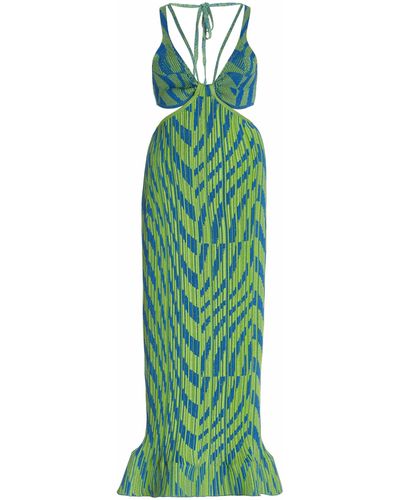 Philosophy Di Lorenzo Serafini Cutout Printed Ribbed-knit Midi Dress - Green