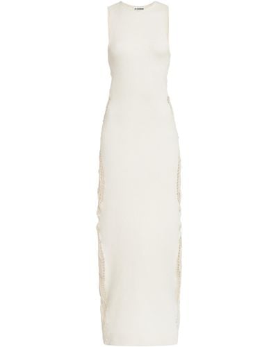 Jil Sander Embroidered Sleeveless Midi Dress - White