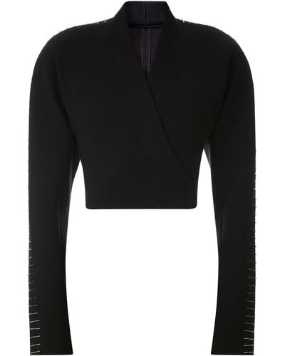 Alaïa Pin-detailed Wool-blend Cropped Wrap Jacket - Black