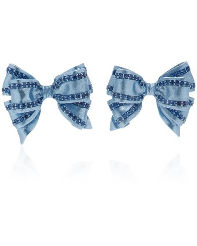 Anabela Chan Mini Bow Tie 18k White Gold, Rhodium Vermeil Sapphire Earrings - Blue