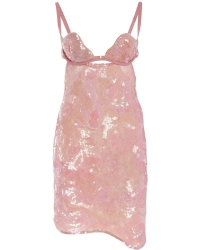 Nensi Dojaka Heartbeat Hand-embroidered Mini Dress - Pink