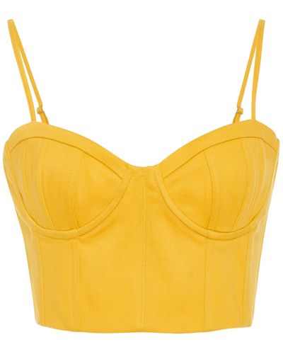Sally Lapointe Cropped Stretch-cotton Twill Bustier Top - Yellow
