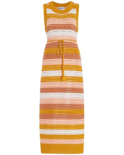 Matthew Bruch Striped Knit-mesh Midi Tank Dress - Orange