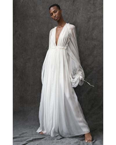 Maison Rabih Kayrouz Long Sleeve Silk Flowy Gown - White