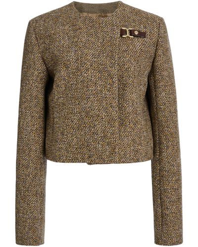 Chloé Heavy Wool-cotton Tweed Mouline Jacket - Green