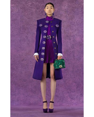 Andrew Gn Embellished Virgin-wool Coat - Purple