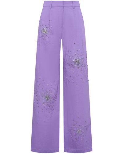 DES_PHEMMES Crystal-embellished Cotton-blend Wide-leg Trousers - Purple
