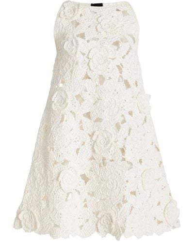 Oscar de la Renta Gardenia Crocheted Cotton Mini Trapeze Dress - White