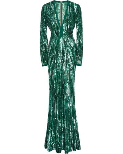 Elie Saab Sequin Embroidered Tulle Gown - Green