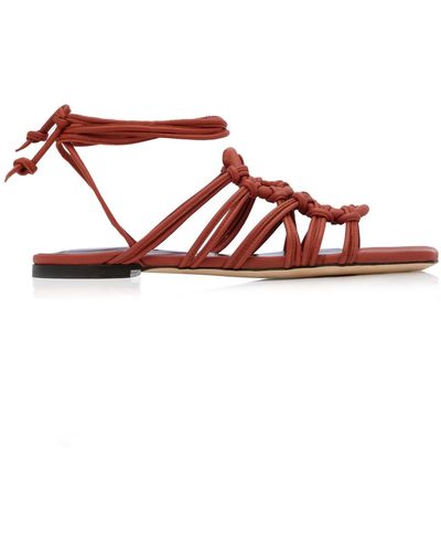 STAUD Adeline Leather Lace-up Sandals - Red