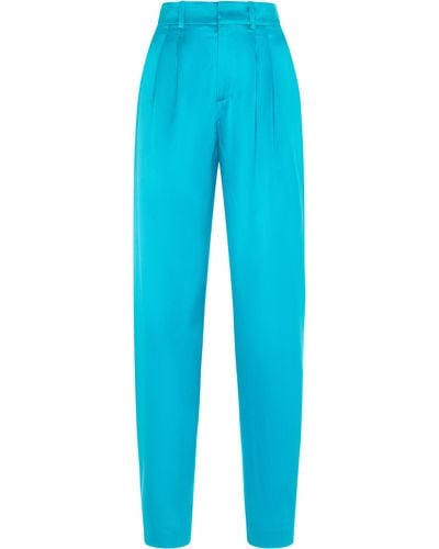 Ralph Lauren Avrill Pleated Silk Tapered Trousers - Blue