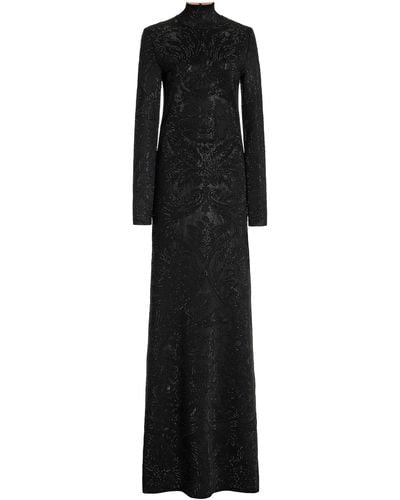 Carolina Herrera Crystal-embellished Pointelle-knit Turtleneck Gown - Black