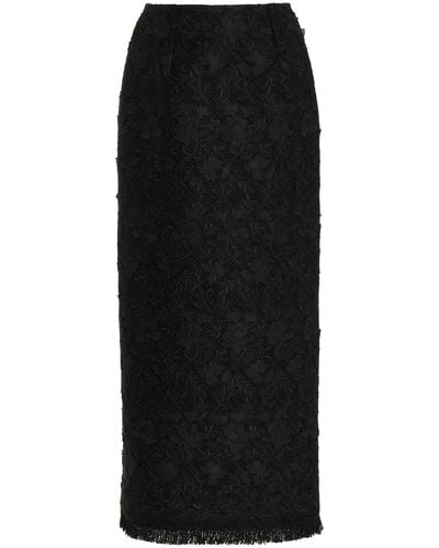 Oscar de la Renta Gardenia Guipure-lace Tweed Midi Pencil Skirt - Black