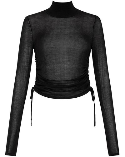 St. Agni Sheer Ruched Jersey Top - Black