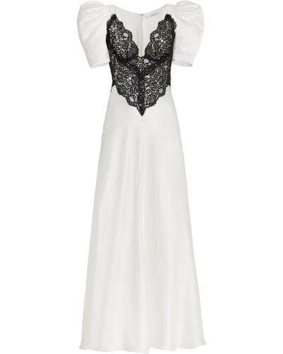 Rodarte Lace-trimmed Puff-sleeve Silk Maxi Dress - White