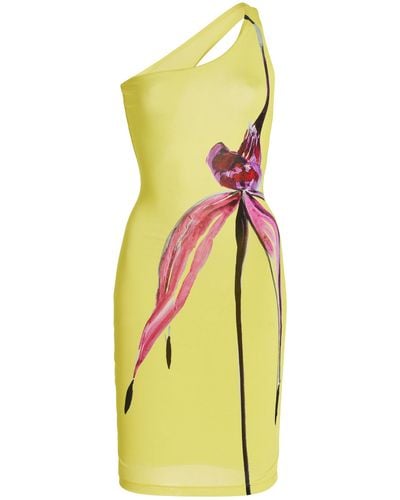 Louisa Ballou Exclusive Plunge Asymmetric Jersey Mini Dress - Yellow