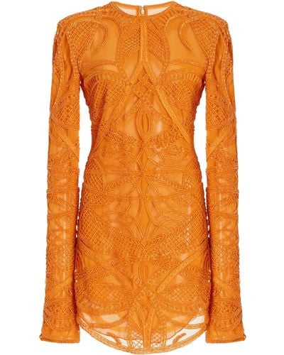 Cucculelli Shaheen Lock And Key Beaded Tulle Mini Dress - Orange